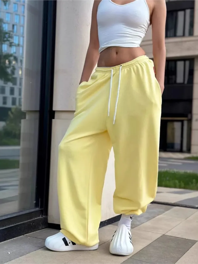 Spring And Autumn Simple Commuting Lace-up Casual Pants New Y2k Women's Personality Street Loose Fashion Waist Wide-leg Trousers