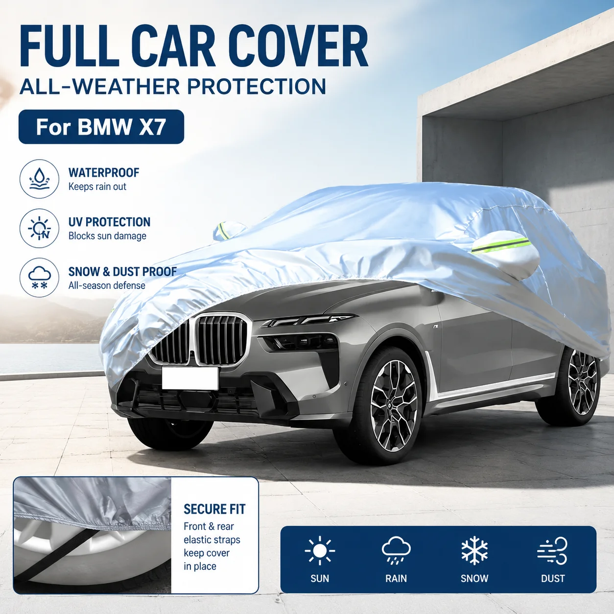 Waterproof Outdoor Full Car Cover Reflective Strips Snowproof Dustproof UV Protection For BMW X7 Auto Exterior Accessory