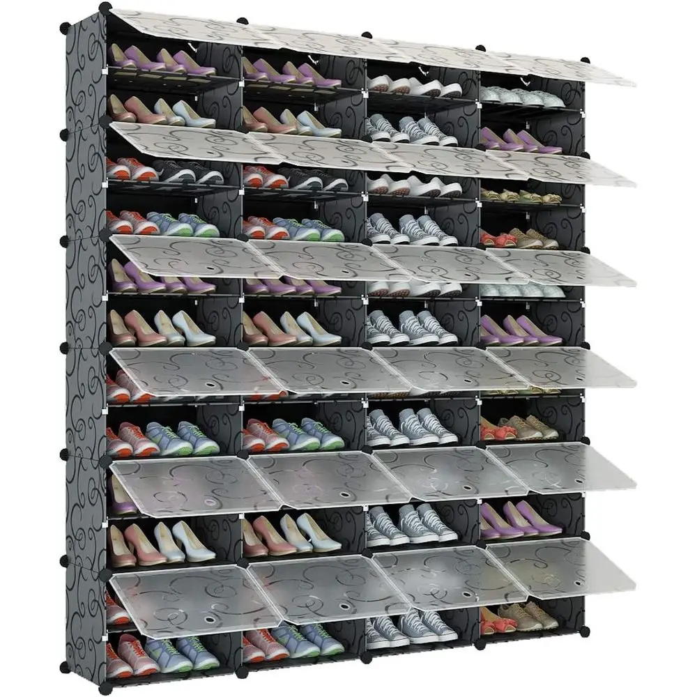 Portable Shoe Rack Organizer 96 Pair Tower Shel Storage Cabinet Stand Expandable or Heels, Boots, Slippers，4 x 12 Tier Black
