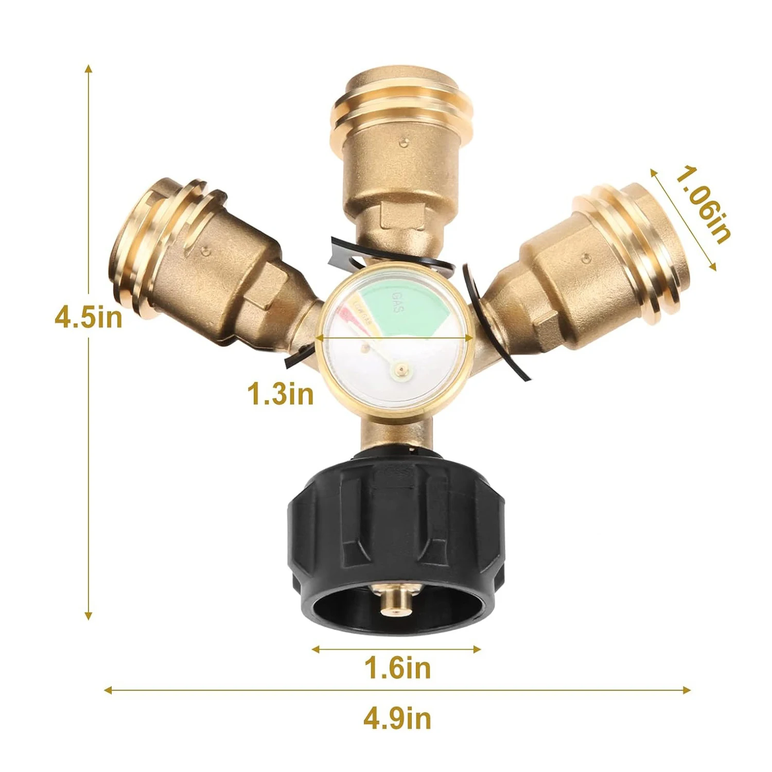 QCC 3Y‑Type Brass Quick Connect Tee Fitting with Gauge, Propane Quick Coupler