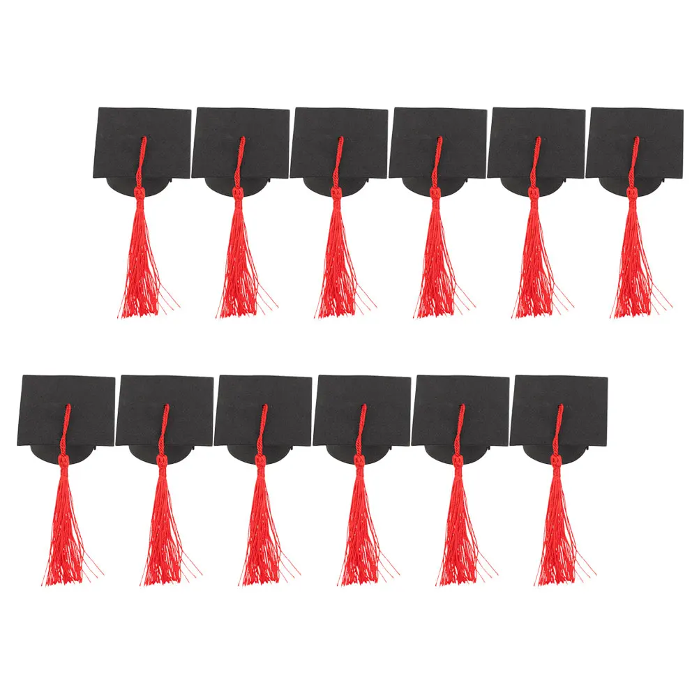 

12pcs Yellow Tassel Graduation Cap Cake Decor Mini Doctoral Hat Dessert Ornament Party Supplies Cupcake Decorations