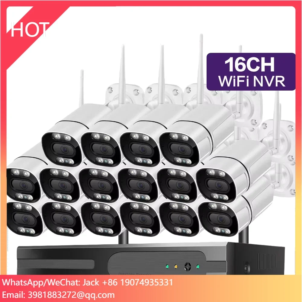 EseeCloud 16채널 5MP 불릿형 실외 CCTV 감시 세트 양방향 오디오 무선 와이파이 NVR 키트 16채널 가정용 보안 카메라 시스템