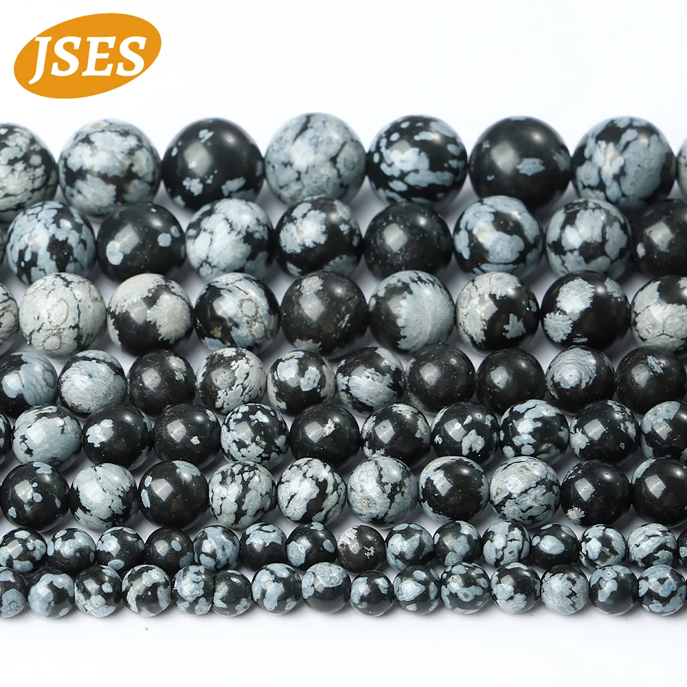 Aa natural floco de neve obsidiana alabastro 4-12mm contas de pedra para fazer jóias pulseira encantos espaçador contas soltas diy acessórios