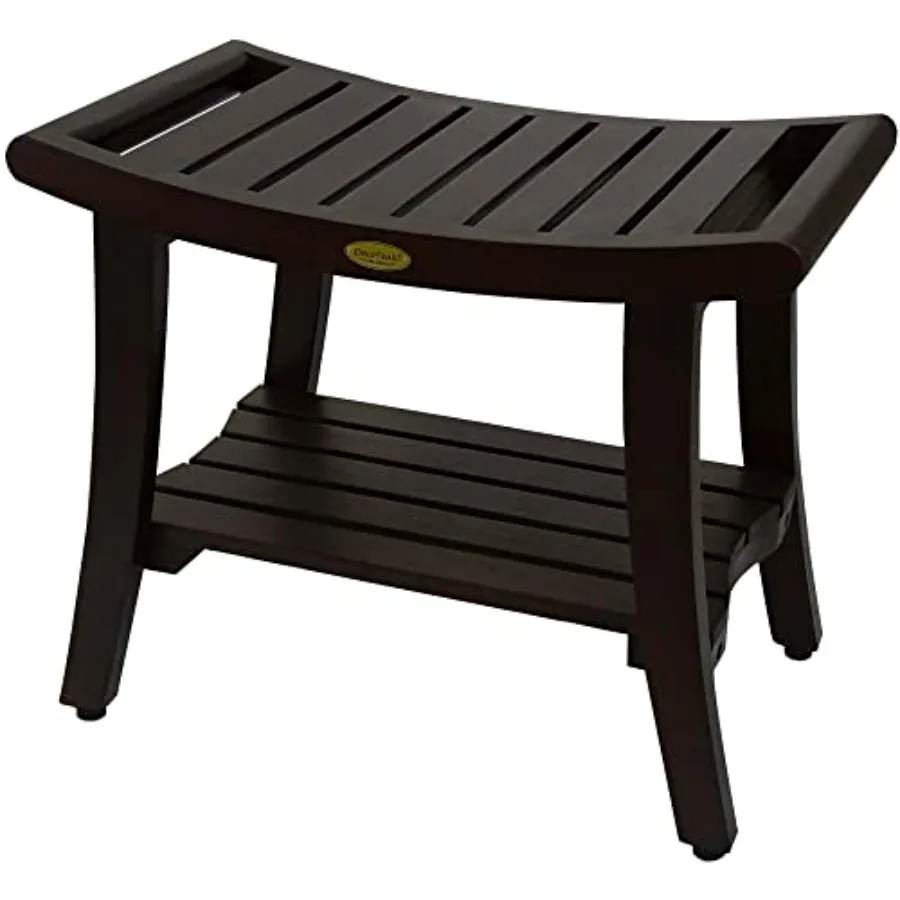 

24-дюймовая коричневая водонепроницаемая скамья для душа из тикового дерева для безопасности ванной комнаты, хранения и организации аксессуаров