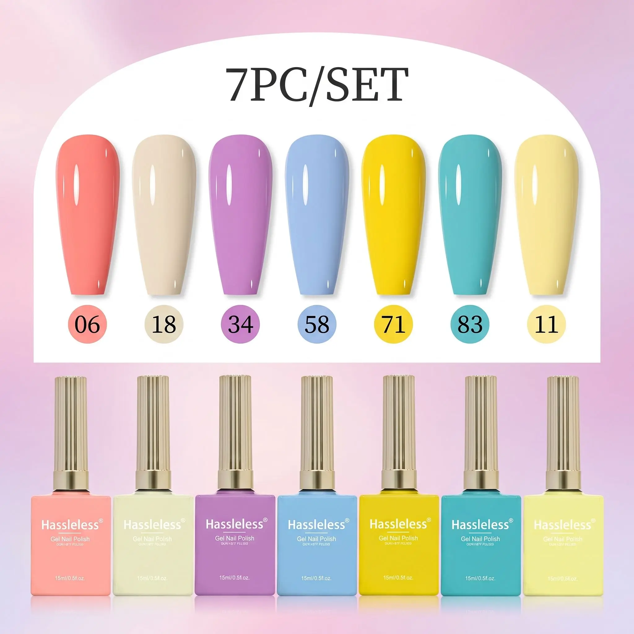 Hassleless 7Pcs Nail Polish Gel Set, Macaron Color Nail Polish Gel, Suitable for Daily Nail Art, Is a Great Gift for Women