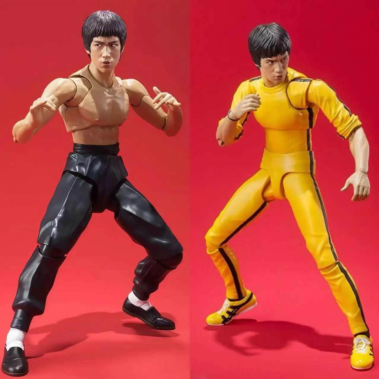 Figura de Ação Articulada Bruce Lee de 14cm V1 com Macacão Amarelo V2 com Calças Pretas, Estátua de Kung Fu para Meninos e Colecionadores, Em Estoque