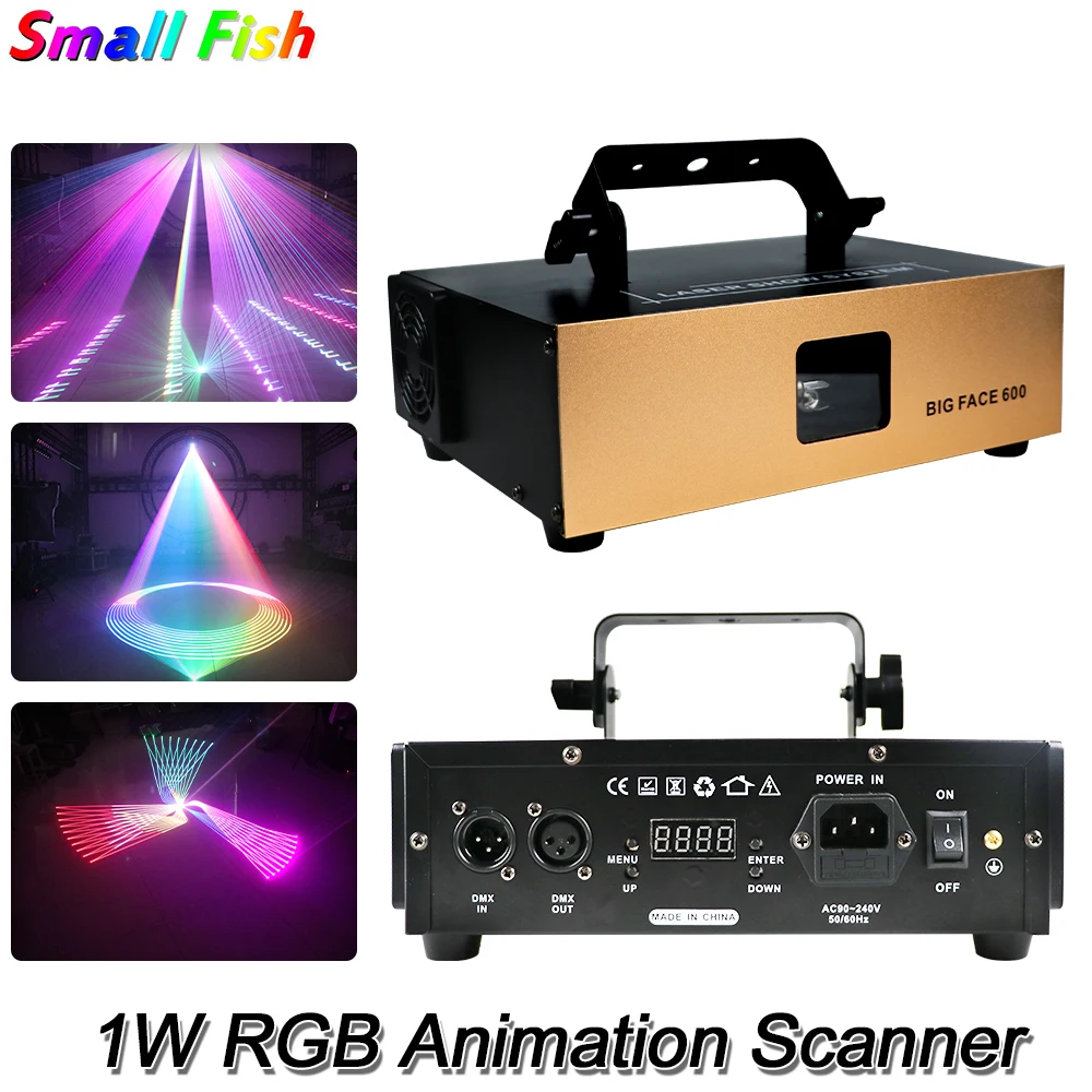 Full Color 1w Laser Beam Scanner Animation 15kpps ±15° DMX512 Bar Club Dance Home Party Fashion Wedding Stage Lights Projector