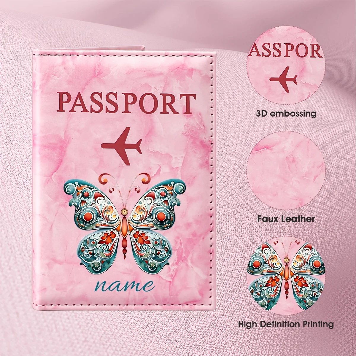 

Custom Name Custom Butterfly Art Pattern PU Passport Holder, Featuring an Exquisite Painted Butterfly Design That Blends Vintage