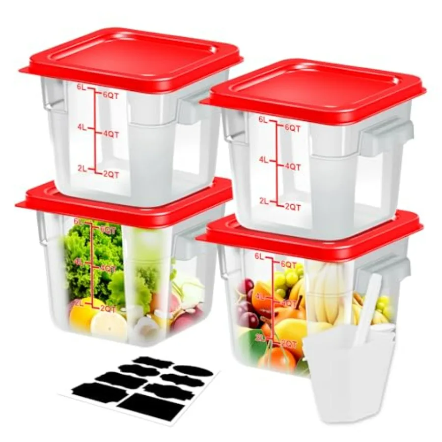 

Red 6QT Airtight Square Food Storage Containers with Lids 4-Pack BPA-Free Stackable Kitchen Canisters for Flour Sugar Cereal Ke