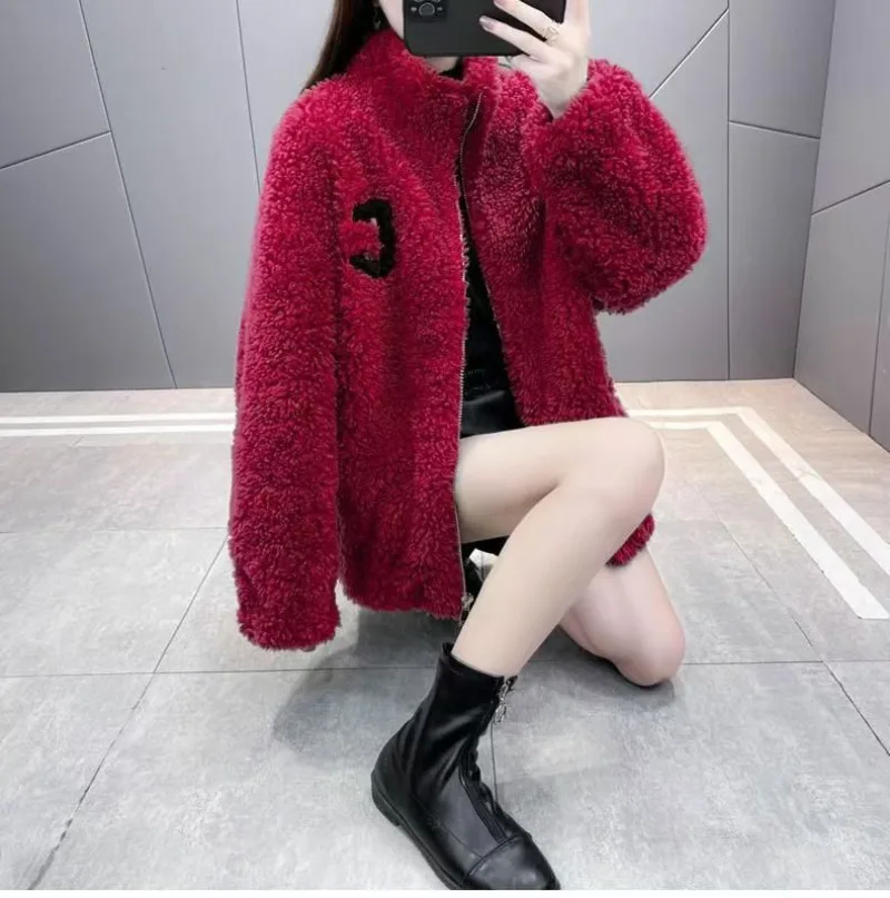 Sudaderas bordadas con alfabeto para mujer, abrigos de piel de imitación cálidos e informales, elegantes, holgados, chaquetas de moda de primavera y otoño de Corea