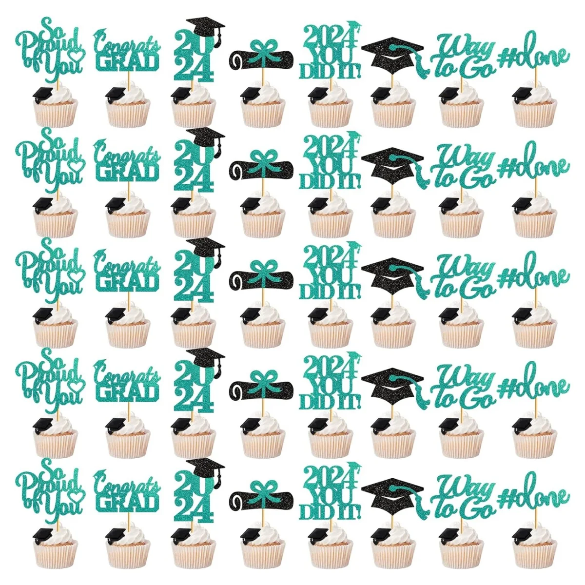 40Pcs Graduation Cupcake Toppers 2024 Graduation Decorations Class of 2024 Grad Cupcake Toppers for Graduation Party Decorations