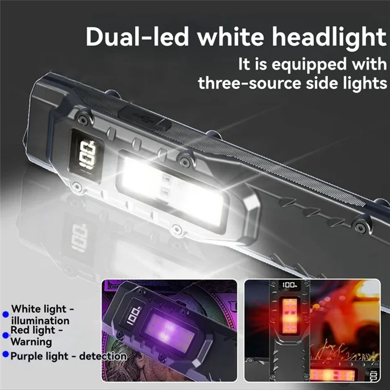AT19-Small LED Flashlight With Digital Display Dual-Switches Rechargeable Flat Flashlights Pocket Flashlight For Home,Camping