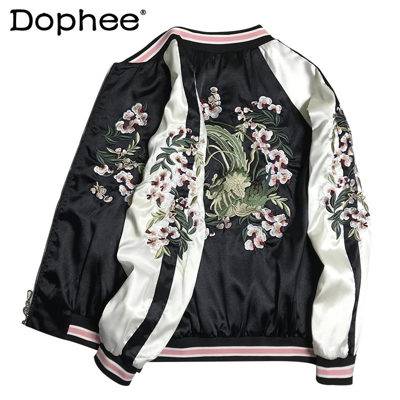 Yokosuka Bomber Jacket Casual Double-Sided Flower Embroidery Color Stitching Stand-Collar Baseball Uniform Jacket Spring 2022