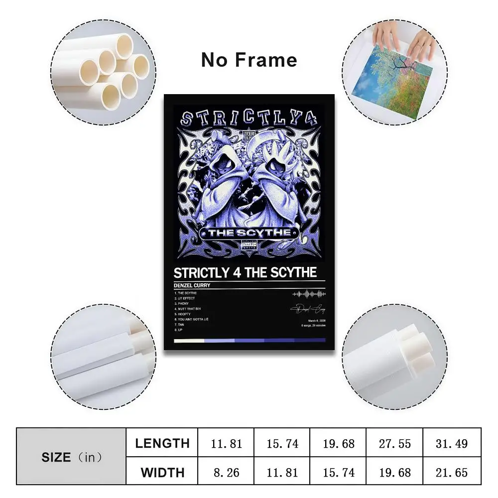 Poster Peelable Self-Adhesive Album Cover Poster Stickers, Frameless Wall Art for Singer Band Pop Rap Bedroom Denzel C-Curry