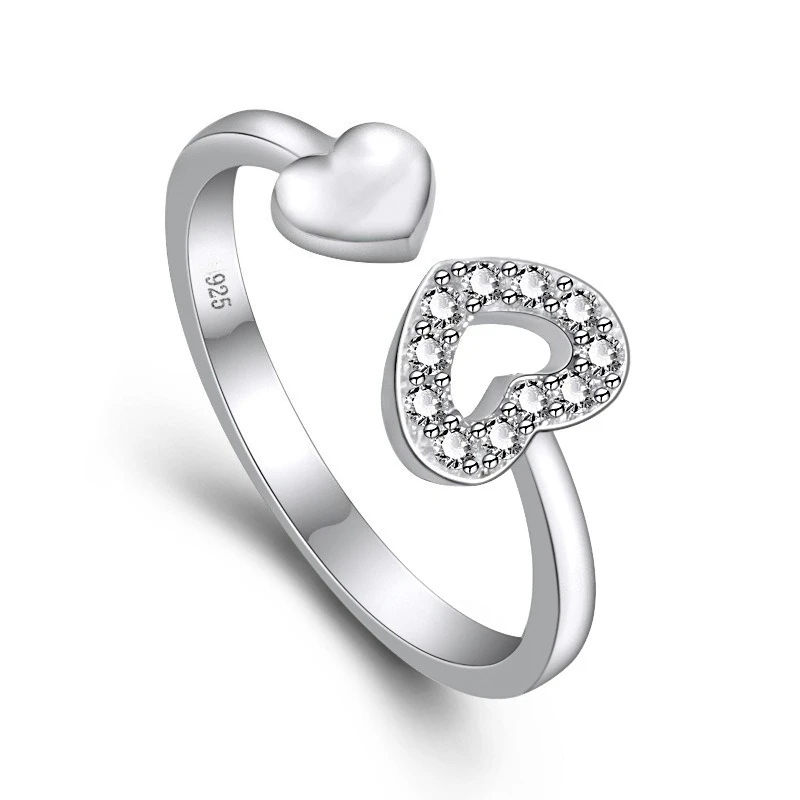 925 Sterling Silber Herzring für Frauen, wunderschöner Ring, modischer Hochzeits- und Verlobungsschmuck, glänzender Zirkon, Partygeschenke für Frauen.