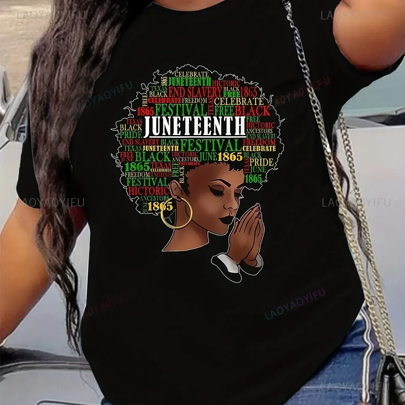 Juneteenth Graphic Print Comfortable Short Sleeve Summer Spring Amusing individuality Casual Womens Clothing