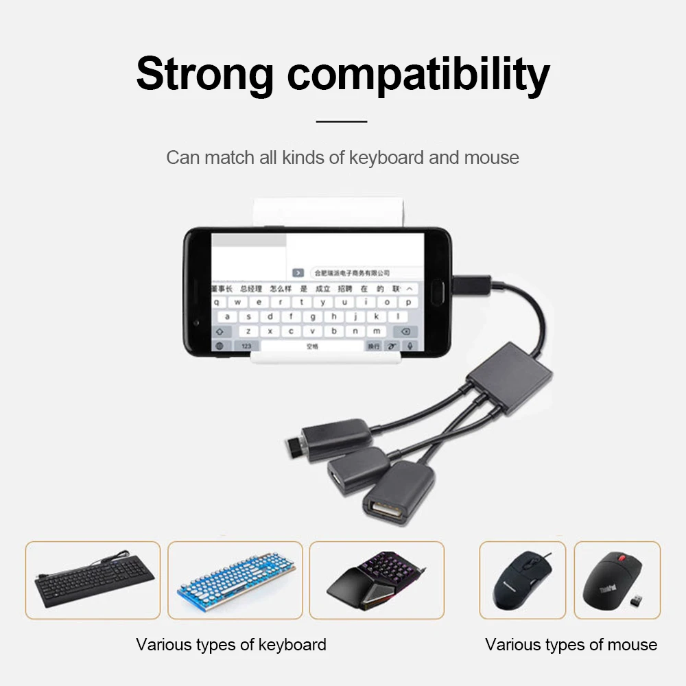 Convertitore adattatore micro-USB tipo C 3in1 da Micro USB a 2 OTG 3 porte HUB per tablet tastiera mouse Android