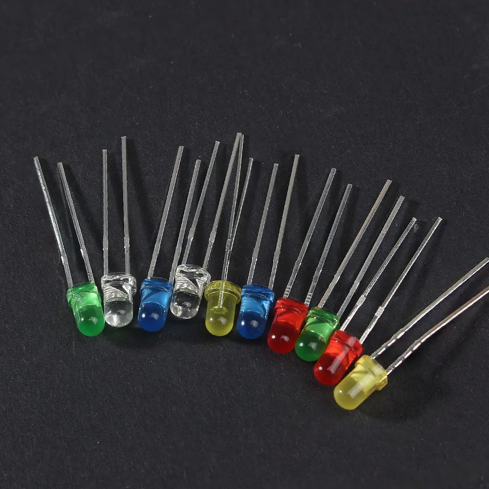 100PCS/Lot DIY Electronic Kit LED diode F3 Super Bright 3MM Red Yellow Blue Green White LEDs Kit
