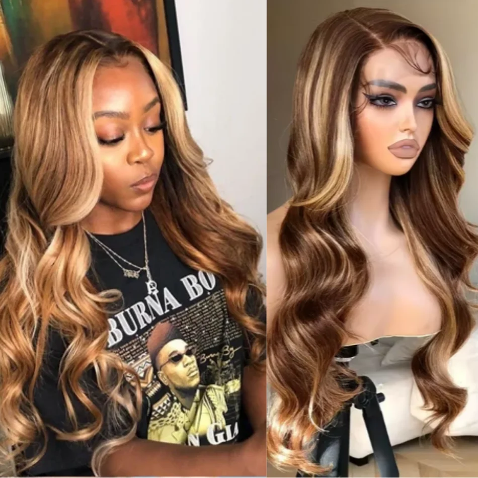 

Объемная волна, парик спереди, человеческие волосы для женщин, плотность 180%, мелирование, 13x6, прозрачные парики спереди, предварительно выщипанные с детскими волосами