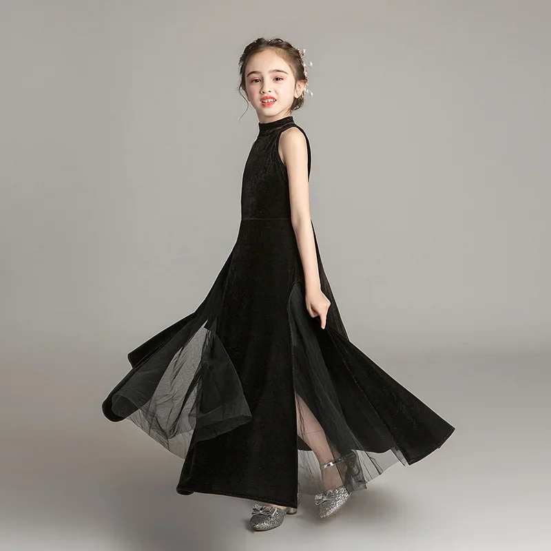 

Kids Elegant Princess Sleeveless Party Black Dress Wedding Fashion Show Children's Clothing 14 Y Evening Dresses for Girls 2025