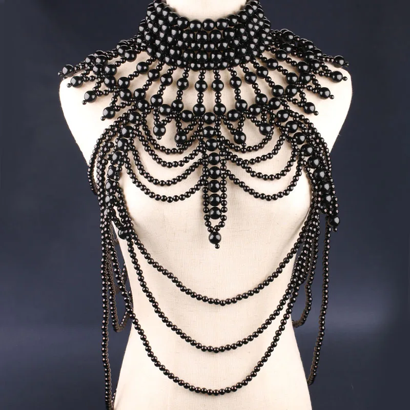

European multi-layer pearl chain Fashion body chain long exaggerated women's accessories hand-woven heavy industry necklace