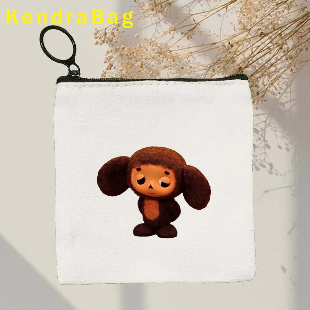 Cute Cheburashka Soviet Russian Cartoon Heroes Monkey Canvas Coin Purse Canvas Bag Key Bag Storage Bag Card Bag Coin Bag Wallet