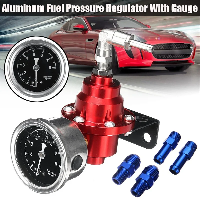 

7 color Universal Adjustable Aluminum Fuel Pressure Regulator With Gauge Kit Black Titanium Red Gold Silver Blue Dropshipping