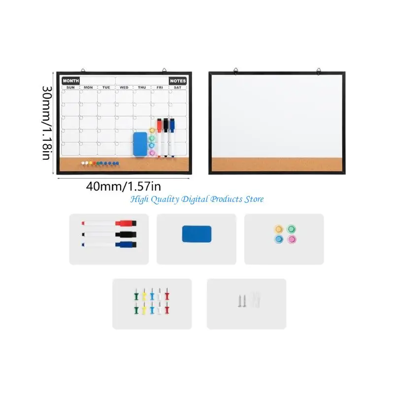 U2JE Wall Mount Double Face Cork Bulletin Board Whiteboard Monthly Calendar