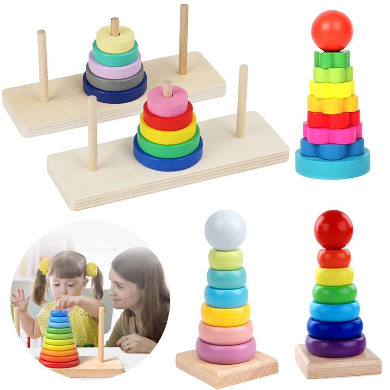 Children Puzzle Table Games Mini Hanoi Tower Developmental Toys Thinking Training Color Cognition Kids Birthday Gifts TMZ