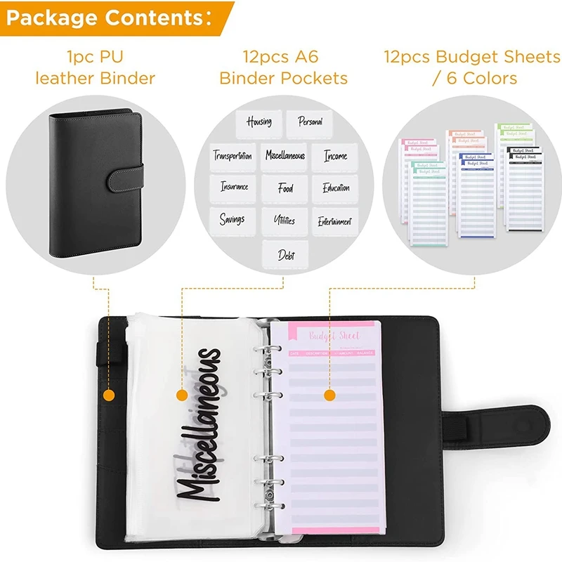 최고 거래 A6 PU 가죽 예산 바인더 세트, 바인더 커버 개인 플래너 바인더 돈 절약 현금 봉투 시스템, 25 개