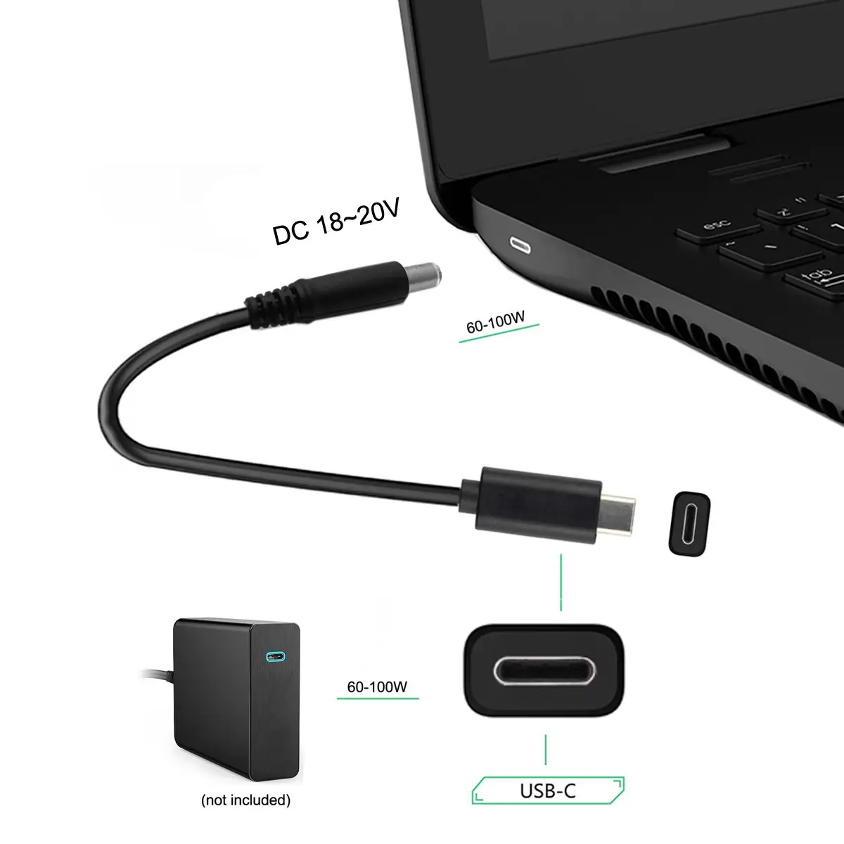 USB Type C PD Converter Universal แล็ปท็อปชาร์จสายไฟ Dc Power Adapter สําหรับ Dell Asus Lenovo Notebook สายไฟ