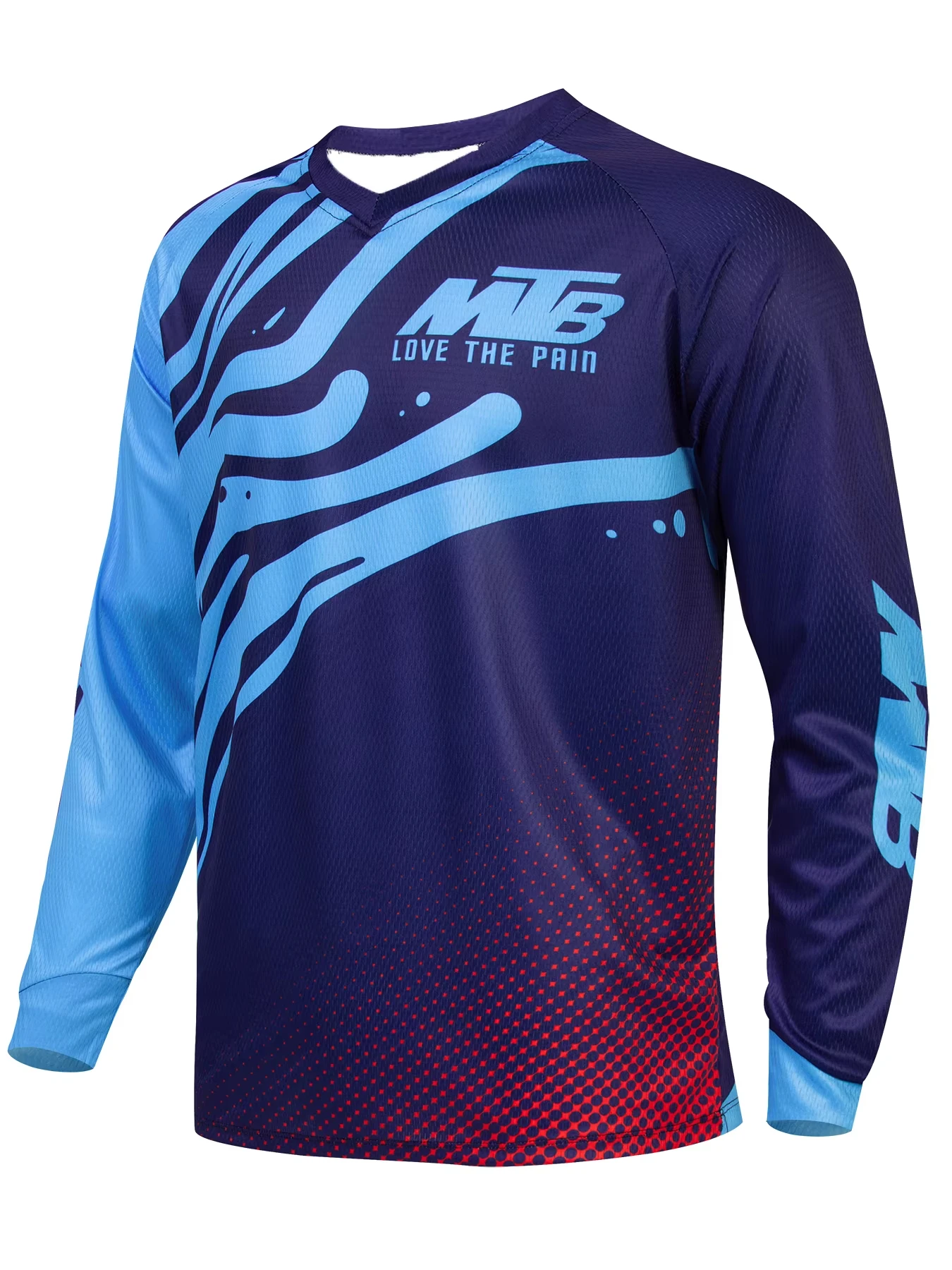 Herren MTB V-Ausschnitt Langarmtrikot mit Farbverlauf und geometrischem Druck, schnelltrocknend, Motocross-Outdoor-Reitshirt, Familien-Partnerlook-Outfits – Detail 5