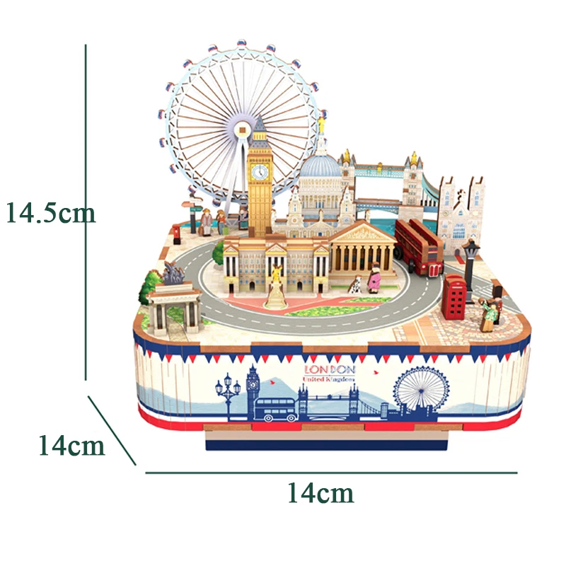 Analyste de construction de modèles en bois bricolage pour adultes, London Street View, boîte à musique, peut bouger avec des lumières, Big Ben, puzzles 3D, cadeaux d'anniversaire