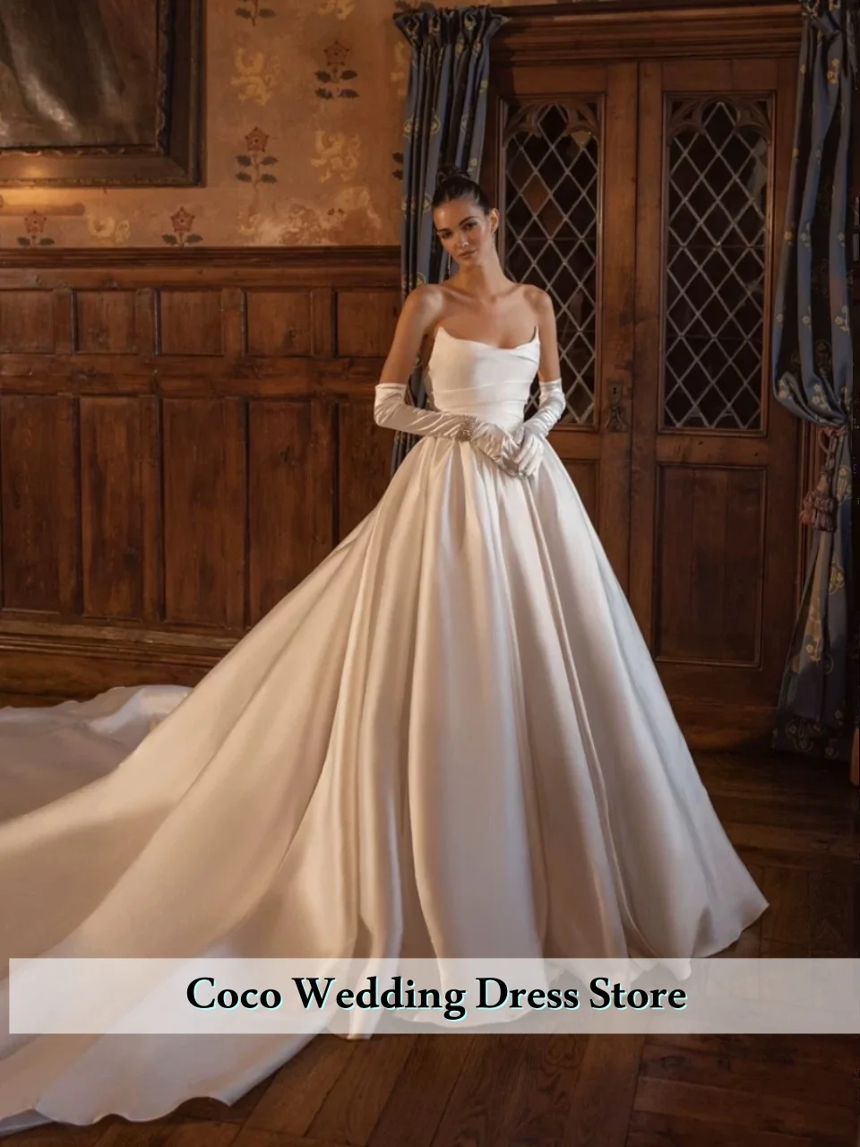 Элегантные атласные свадебные платья без бретелек с длинным шлейфом на молнии сзади, женские церковные свадебные платья Vestidos De Novia