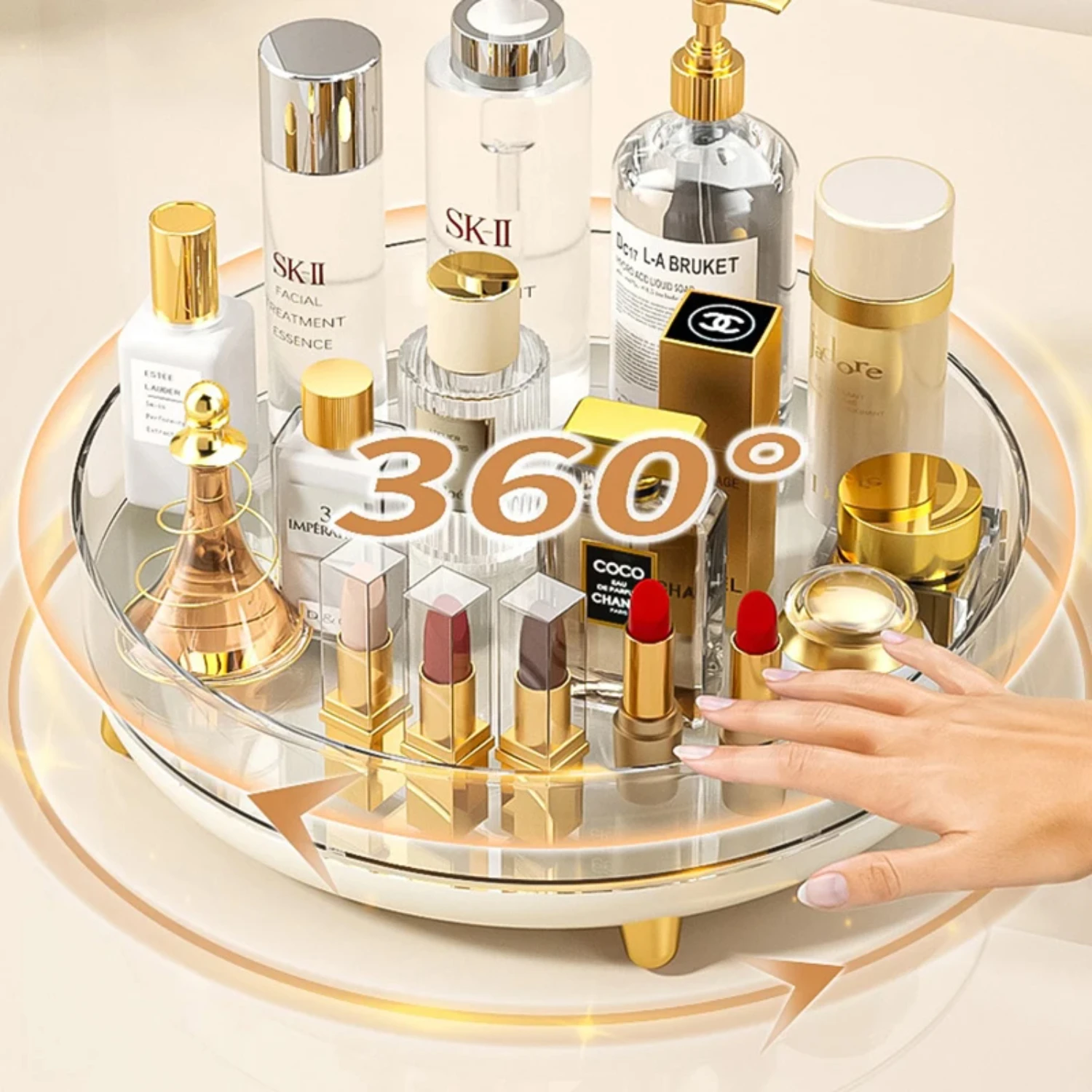 °Rotating Cosmetics  Box Desktop Cosmetic Organizer Makeup Brush Lipstick perfume Holder Kitchen Tray Seasoning Rack