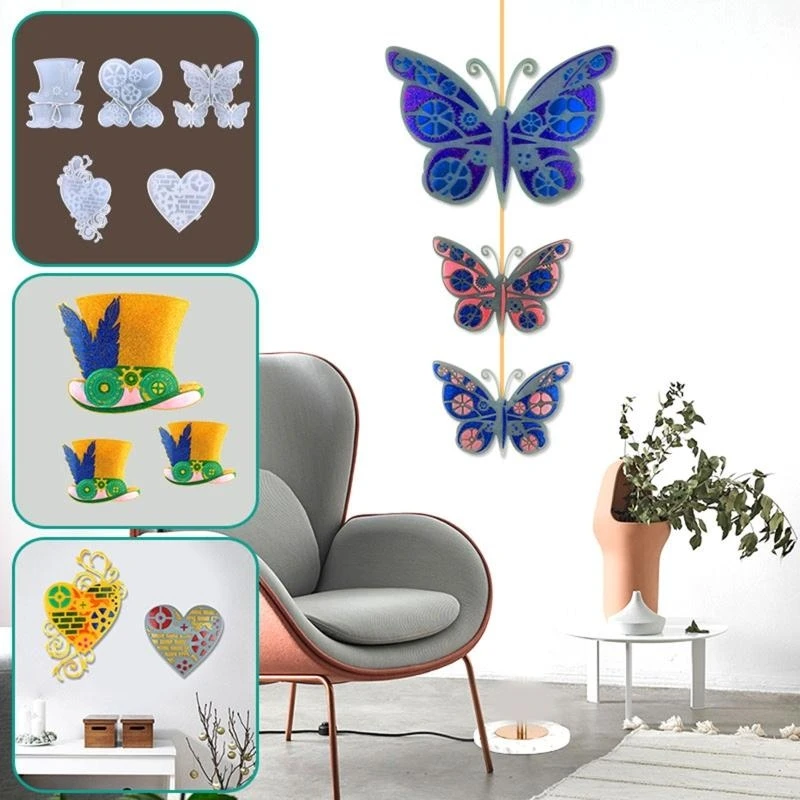 Christmas Love Hat Gear Decor Resin Mold DIY Silicone for Butterfly Mold Wall Hanging Decoration Epoxy Mold for Pendant