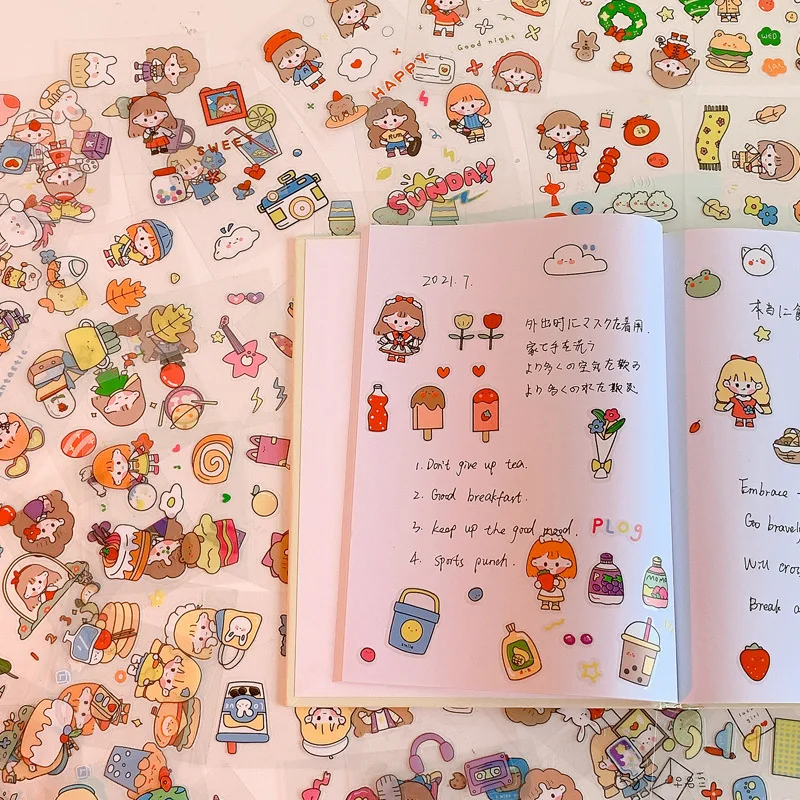 Journal Sticker Set PET Waterproof Stickers Lovely Guka Children's Water Cup Stickers Decorative Pasting Kawaii Vintage