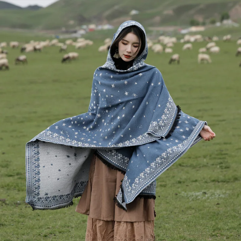 Luxury Brand Two-Sided Ethnic Style Scarf Imitation Cashmere Soft Warm Fringe Pashmina Shawl Coldproof Windproof Blanket Wh4