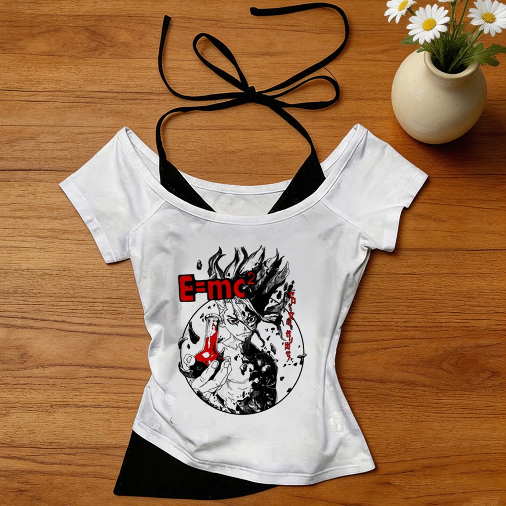 Dr Stone crop top teen funny korean fashion streetwear party jojifuku top tees goth manga jojifuku