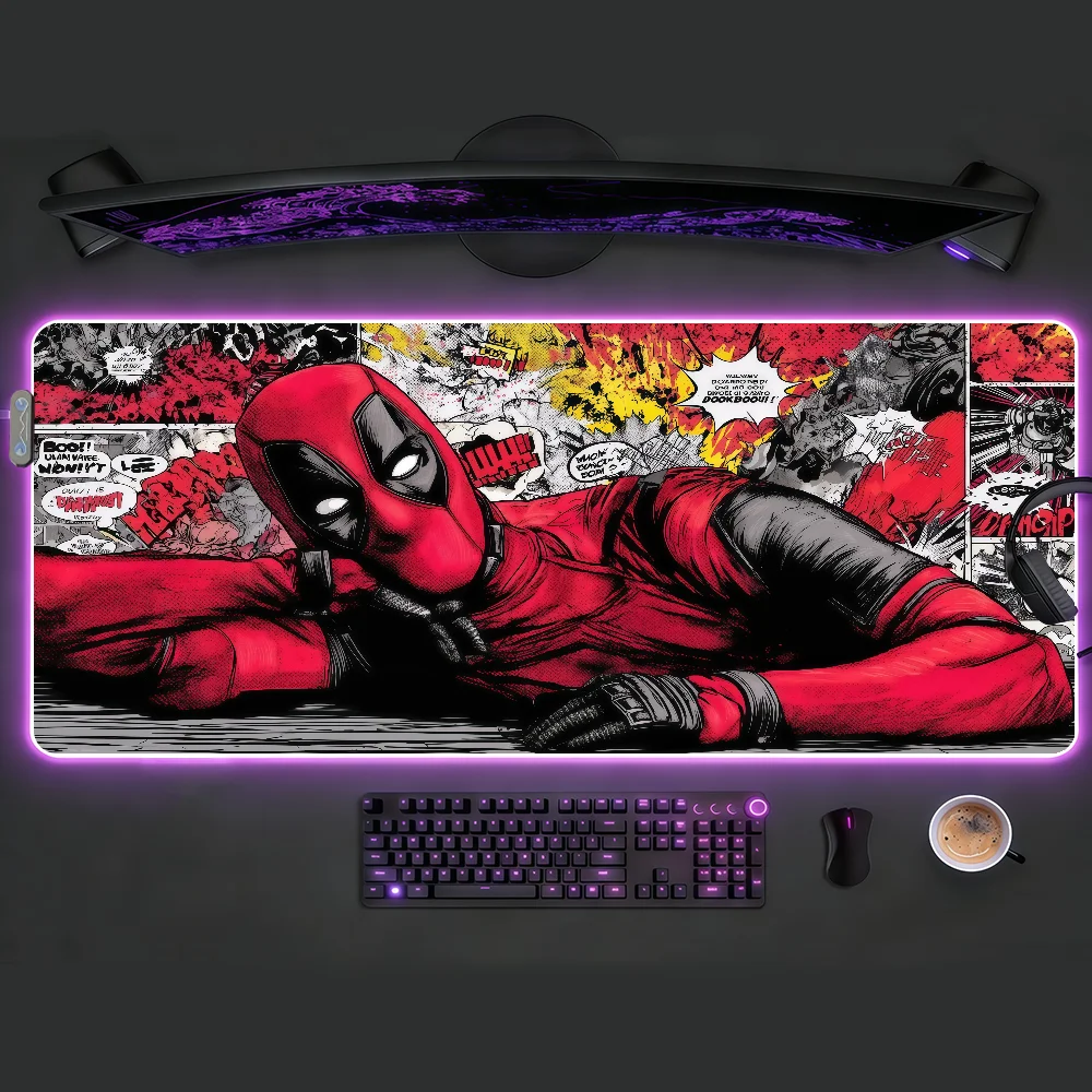 Superhero D-Deadpool Mouse Pad RGB LED Non-slip Desk Mat Rubber Gaming Accessories Large XXL Computer Office Keyboard Carpet