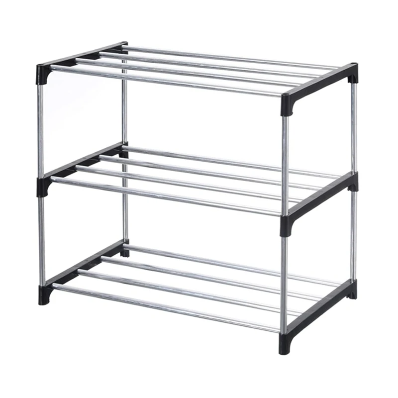 A47U Stackable Small Shoe Rack, Entryway, Hallway and Closet Space Saving Storage and Organization (3-Tier, Black)