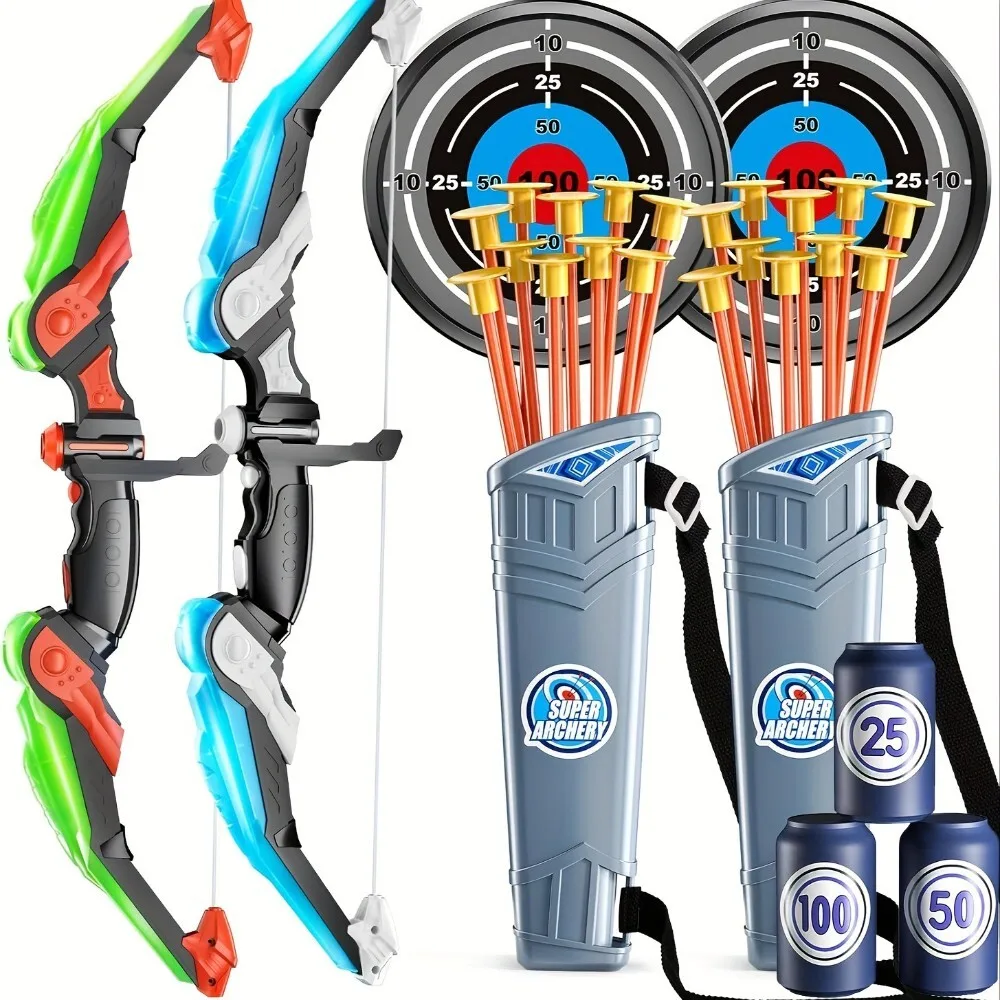 

Glow in the Dark LED Light Up Bow and Arrow Set for Kids Outdoor Backyard Sports Play Activity Game Gift for Boys and Girls