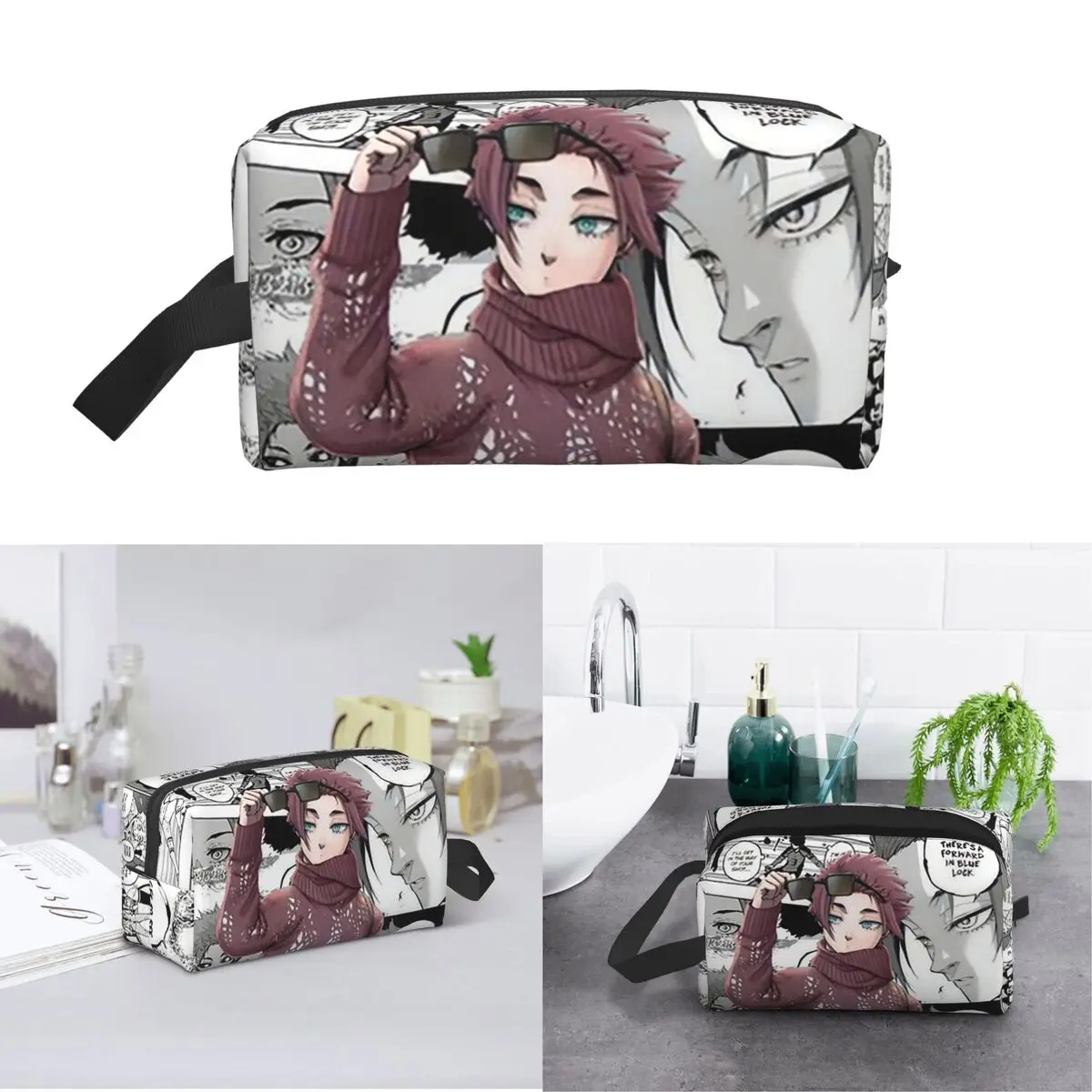 Itoshi Sae Blue Lock Cartoon Anime Makeup Bag Cosmetic Organizer Storage Dopp Kit Toiletry Cosmetic Bag for Women Beauty Travel