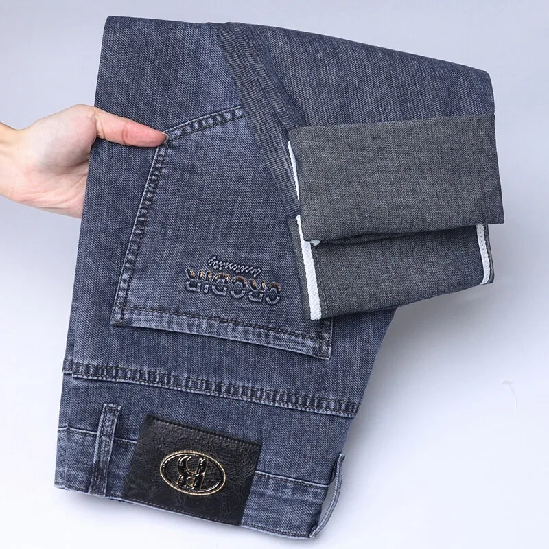 

Summer Men's Jeans Business Casual Straight Stretch Fashion Classic Blue Black Work Denim Trousers Brand Social Men Clothing