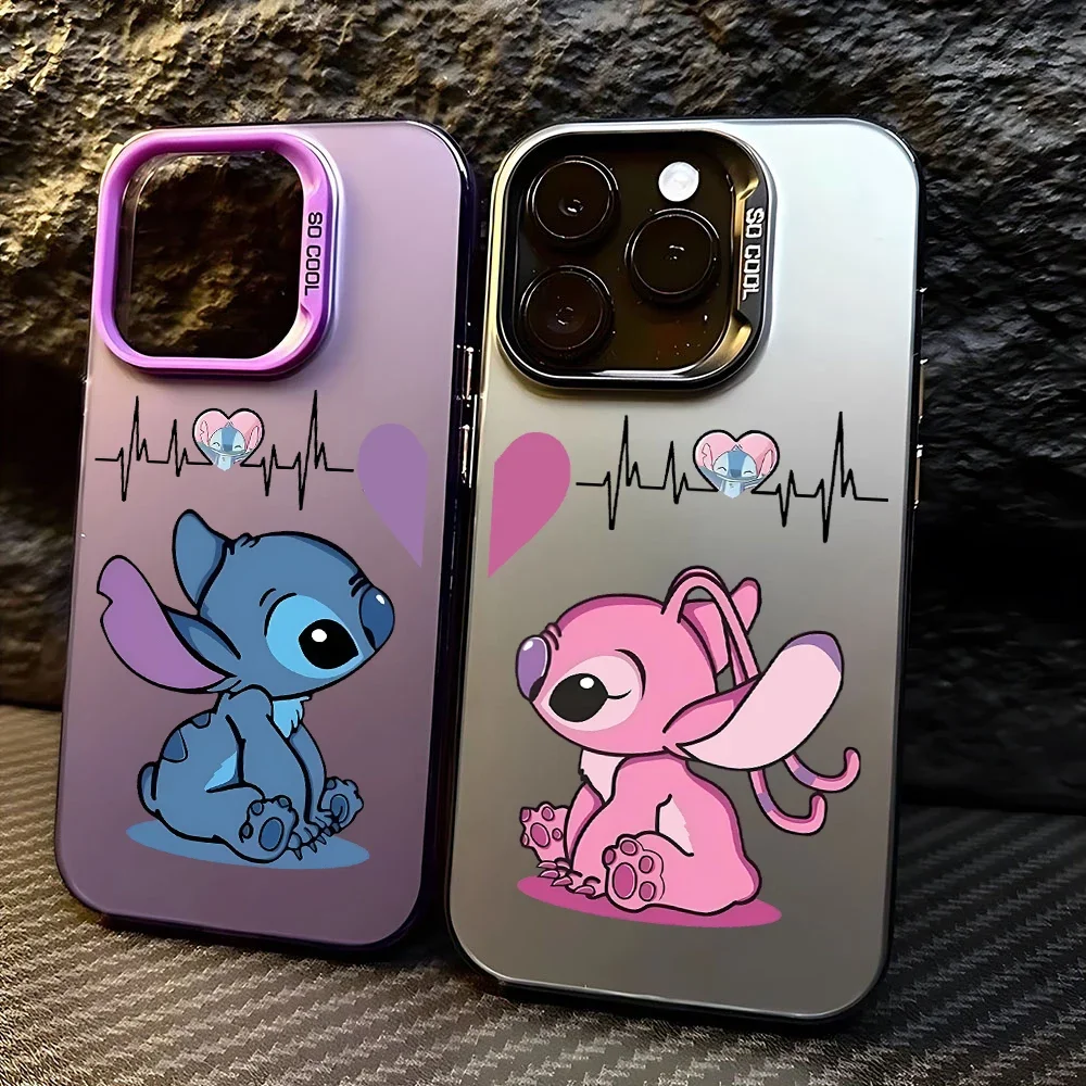 Disney funda de teléfono con dibujos animados para iPhone, carcasa bonita de Stitch, Ángel, pareja, amor, 16, 15, 14, 13, 12, 11 Pro Max, XR, XS Max, 7, 8 Plus, MINI, Y2K