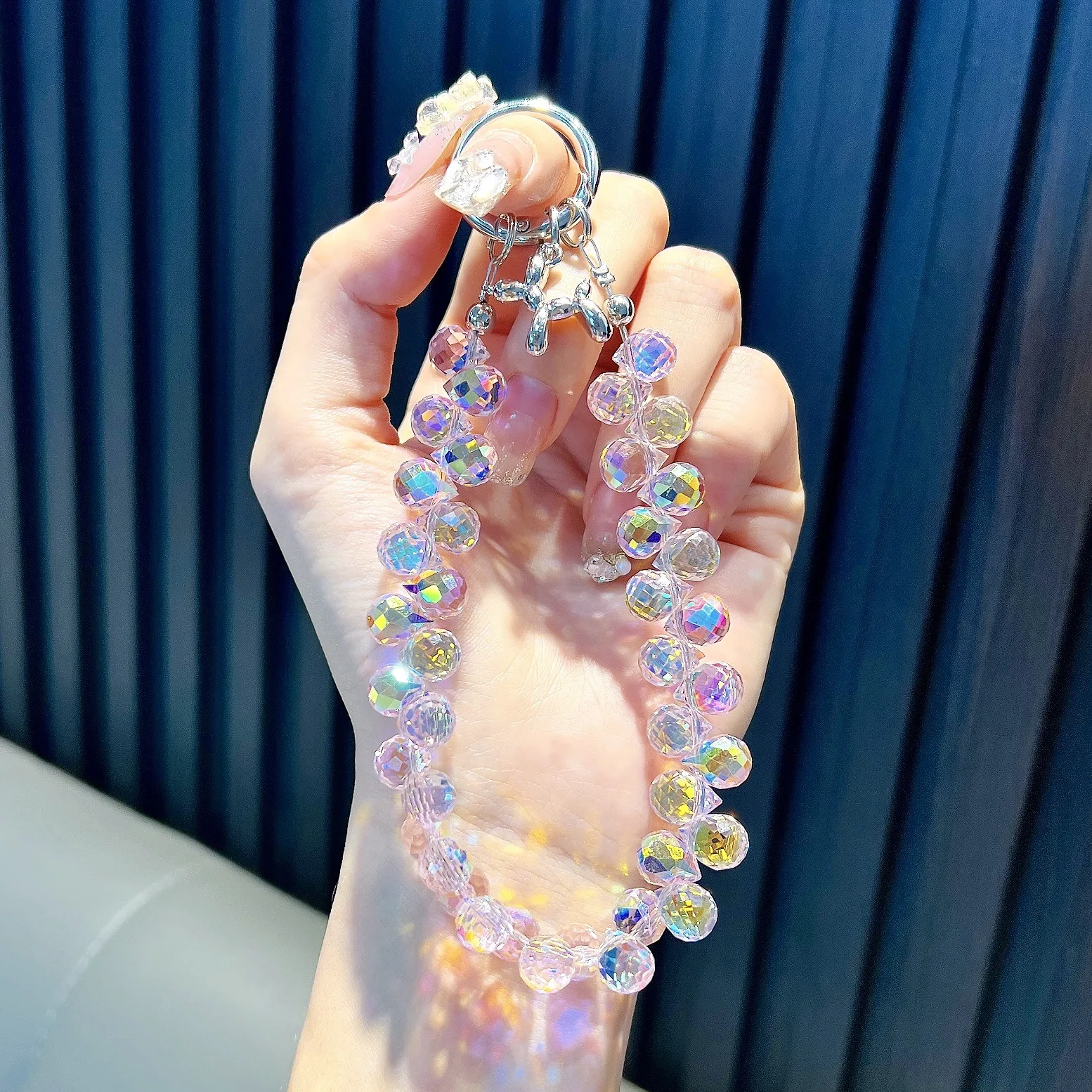 Luxury Glitter Bling Crystal Beads Phone Strap Charm Pendant Bracelet For iPhone Airpods Accessories Bag Women Girl Hanging Cord