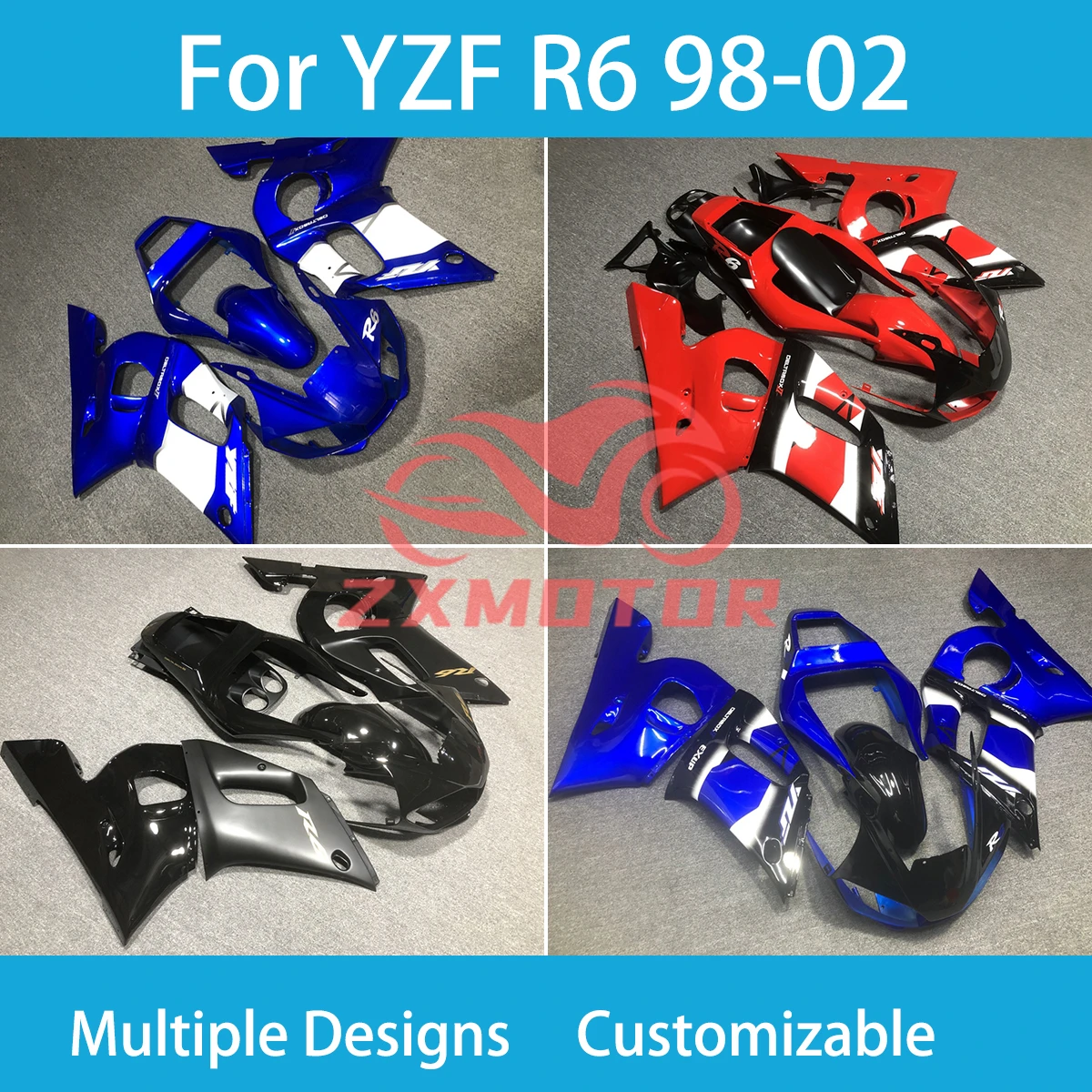YZF-R6 98 99 00 01 02 ABS Fairings for Yamaha YZF R6 1998-2002 Complete Body Plastics Kits Covers Fairing Kit