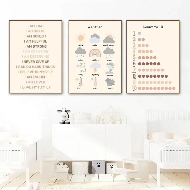 Bohemian Learning Poster Early Childhood Education Poster Canvas Printing Painting Children's Room Kindergarten Wall Decoration
