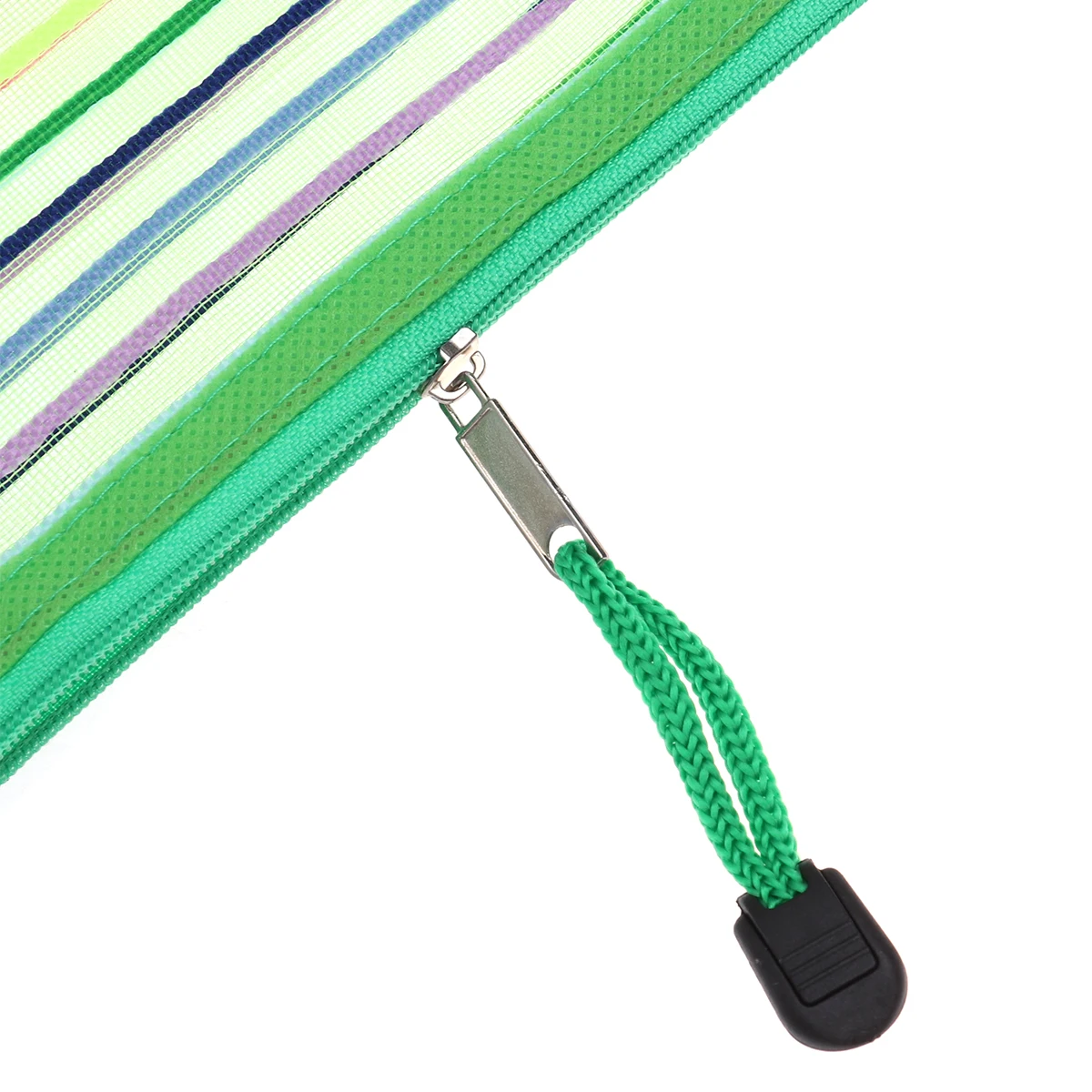 

12Pcs Rainbow Stripes Mesh Storage Bag Nylon Zipper Closure for Office School Travel Makeup Organizer