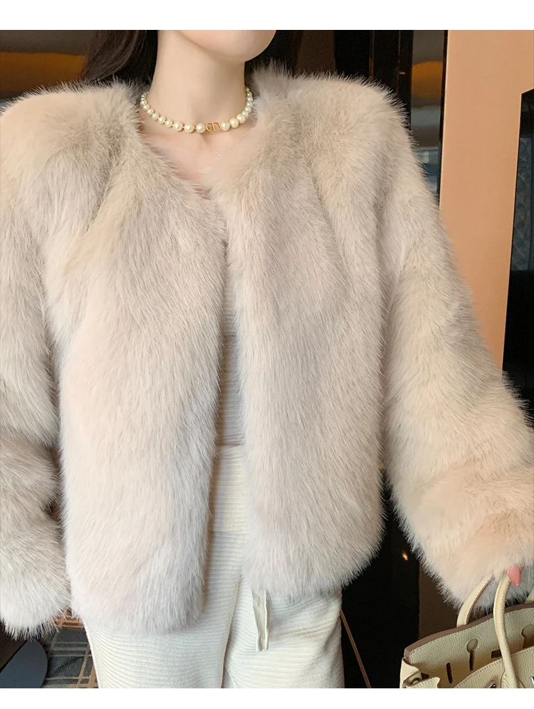 ZAROY 2027 Winter Faux Fox Fur Coat Chic Women Brown Luxury Fluffy Soft Warm Fur Jacket Fashion Colarless Cardigan Fur Outerwer